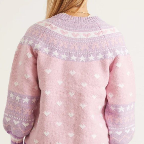 LoveShackFancy Amalo Pink & Purple Heart Boyfriend Cardigan Sweater - Picture 6 of 10